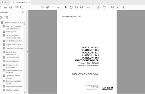 CASE IH TRACTOR MAXXUM 115,125,135,145,150 MULTICONTROLLER TIER 4B 51550653 OPERATOR’S MANUAL - PDF FILE