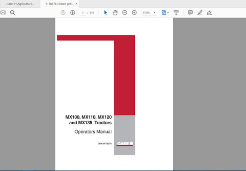 CASE IH TRACTOR MX100 MX110 MX120 MX135 9-78374 OPERATOR’S MANUAL - PDF FILE