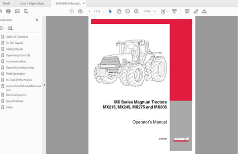 CASE IH TRACTOR MX215 MX245 MX275 MX305 87393890 OPERATOR’S MANUAL - PDF FILE