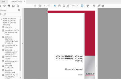 CASE IH TRACTOR MXM 120,130,140,155,175,190 82999278 OPERATOR’S MANUAL - PDF FILE