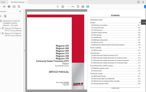 CASE IH TRACTOR MAGNUM 235, 260, 290, 315, 340 SERVICE MANUAL 47613845 - PDF FILE