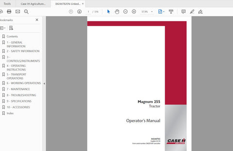 CASE IH TRACTOR MAGNUM 255 OP MANUAL FOR EMERGING MARKETS 84244782 OPERATOR’S MANUAL - PDF FILE