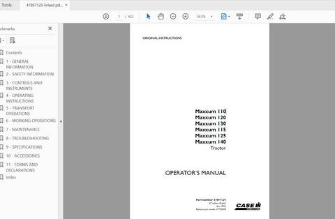 CASE IH TRACTOR MAXXUM 110,120,130,115,125,140 47897129 OPERATOR’S MANUAL - PDF FILE