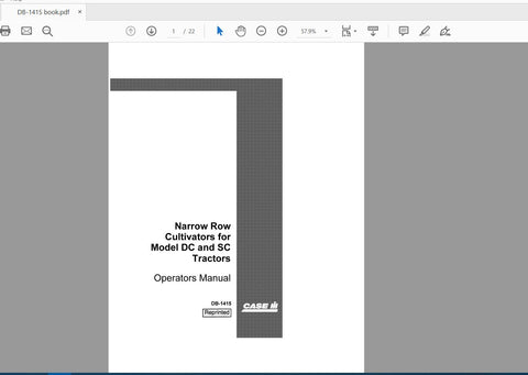 CASE IH TRACTOR NARROW ROW CULTIVATORS MODEL DC AND SC DB-1415 OPERATOR’S MANUAL - PDF FILE