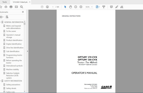 CASE IH TRACTOR OPTUM 270,300 CVX TIER 4B 51533461 OPERATOR’S MANUAL - PDF FILE