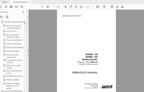 CASE IH TRACTOR PUMA 150,165 MULTICONTROLLER TIER 4B 51544046 OPERATOR’S MANUAL - PDF FILE