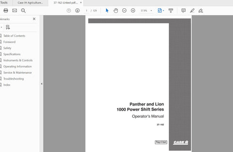 CASE IH TRACTOR PANTHER & LION 1000 POWER SHIFT SERIES 37-162 OPERATOR’S MANUAL - PDF FILE
