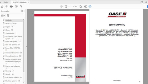 CASE IH TRACTOR QUANTUM 80F, QUANTUM 90F, QUANTUM 100F, QUANTUM 110F SERVICE MANUAL 51523375 - PDF FILE