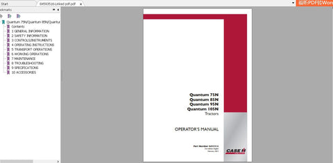 CASE IH TRACTOR QUANTUM 75N, 85N, 95N, 105N 84593516 OPERATOR’S MANUAL - PDF FILE