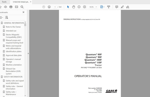 CASE IH TRACTOR QUANTUM 80F,90F,100F,110F 51602358 OPERATOR’S MANUAL - PDF FILE