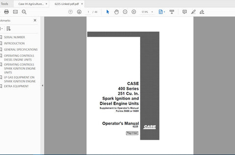 CASE IH TRACTOR SPARK IGNITION & DIESEL SUPP TO FORM 5688 OR 5689 6225 OPERATOR’S MANUAL - PDF FILE