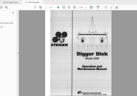 CASE IH TRACTOR STEIGER 2200 DIGGER DISK 37-114R1 OPERATOR’S MANUAL - PDF FILE