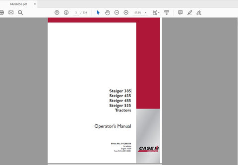 CASE IH TRACTOR STEIGER 385,435,485,535 84266056 OPERATOR’S MANUAL - PDF FILE