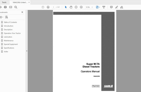 CASE IH TRACTOR SUPER M-TA DIESEL 1004323R2 OPERATOR’S MANUAL - PDF FILE