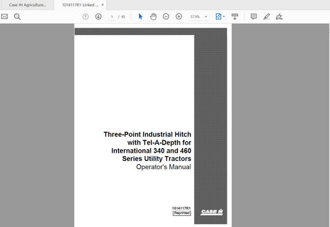 CASE IH TRACTOR THREE POINT HITCH FOR INTL 340 AND 460 SERIES UTILITY 1014117R1 OPERATOR’S MANUAL - PDF FILE