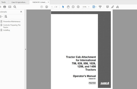 CASE IH TRACTOR TRACTOR CAB ATTACHMENT FOR 756,826,856,1026,1256,1456 1082941R1 OPERATOR’S MANUAL - PDF FILE