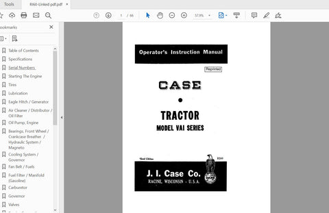 CASE IH TRACTOR VAI SERIES RI60 OPERATOR’S MANUAL - PDF FILE
