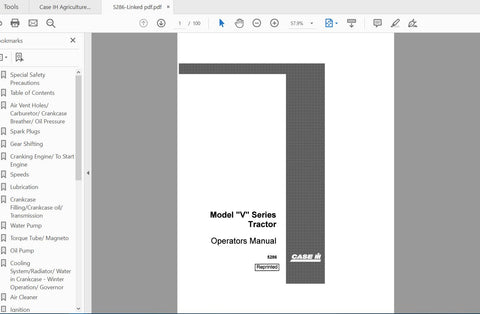 CASE IH TRACTOR V SERIES TRACTOR WITH PARTS LIST ( VC VI VD ) 5286 OPERATOR’S MANUAL - PDF FILE