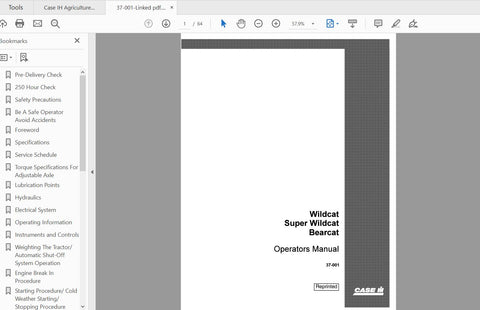 CASE IH TRACTOR WILDCAT,SUPERWILDCAT,BEARCAT 37-001 OPERATOR’S MANUAL - PDF FILE