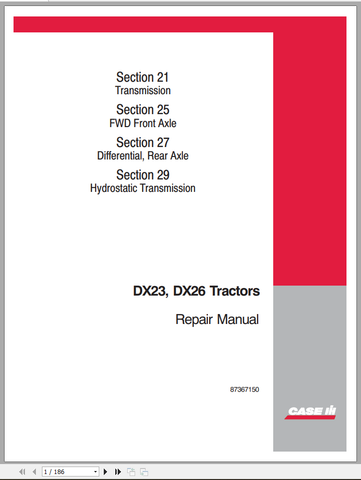 CASE TRACTOR DX23, DX26 REPAIR MANUAL - PDF FILE