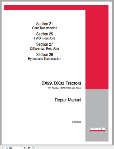 CASE TRACTOR DX29, DX33 REPAIR MANUAL - PDF FILE