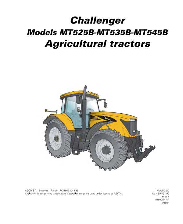 Challenger EU Tractor MT525B, MT535B, MT545B Operator Instruction Book ...