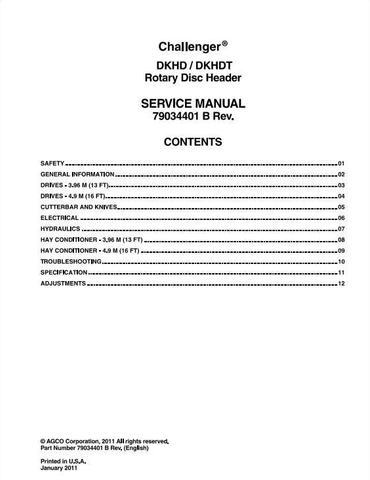 Challenger NA DKHD, DKHDT Rotary Disc Header Service Manual PDF