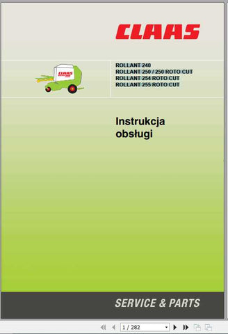 CLAAS BALER ROLLANT 240,250 ROTO CUT,254 ROTO CUT,255 ROTO CUT OPERATOR’S MANUAL - PDF FILE