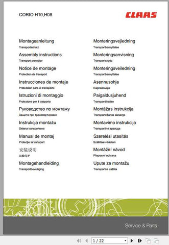 CLAAS COMBINES CORIO H10 H08 H07 H11 H06 FITTING INSTRUCTION MANUAL - PDF FILE