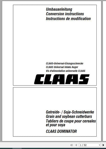 CLAAS COMBINES DOMINATOR CONVERSION INSTRUCTIONS MANUAL - PDF FILE