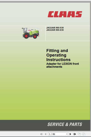 CLAAS JAGUAR 960-930, JAGUAR 900-830 OPERATOR’S MANUAL - PDF FILE