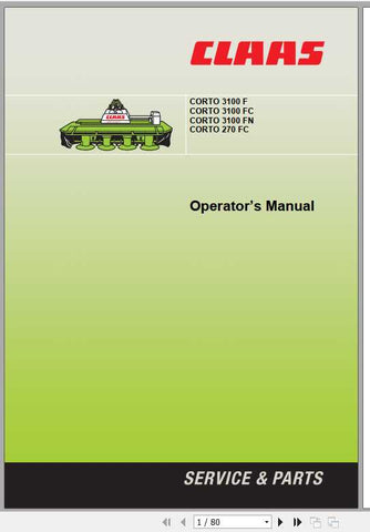 CLAAS MOWERS CORTO 3100F 3100FC 3100FN 270FC OPERATOR’S MANUAL - PDF FILE