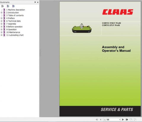 CLAAS MOWERS CORTO 3150 F PROFIL 275 F PROFIL OPERATOR’S MANUAL - PDF FILE