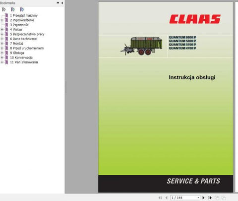 CLAAS QUANTUM 6800P, QUANTUM 5800P, QUANTUM 5700P, QUANTUM 4700P, OPERATOR’S MANUAL - PDF FILE