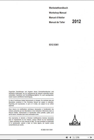 CLAAS SCORPION TELEHANDLER ENGINE DEUTZ 2012 WORKSHOP MANUAL - PDF FILE