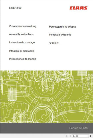 CLAAS SWATHERS LINER 500 0002921741 ASSEMBLY INSTRUCTION MANUAL - PDF FILE