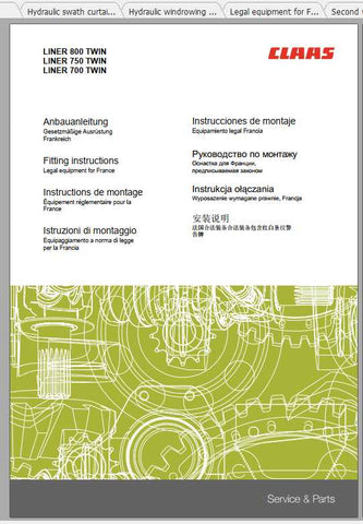 CLAAS SWATHERS LINER 650 – 800 TWIN FITTING INSTRUCTION MANUAL - PDF FILE