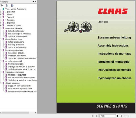 CLAAS SWATHERS LINER 4000 ASSEMBLY INSTRUCTION MANUAL - PDF FILE