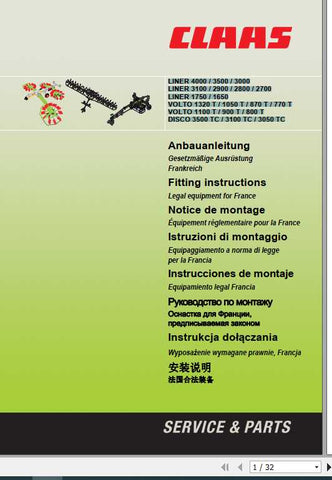 CLAAS TEDDERS LINER 1605 – 4000 FITTING INSTRUCTION MANUAL - PDF FILE