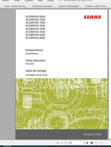 CLAAS TELEHANDLERS SCORPION 9055, 7055, 7050, 7044, 703,5 7030, 6035, 6030 FITTING INSTRUCTION MANUAL - PDF FILE