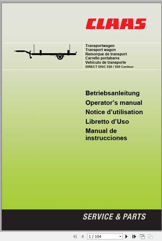 CLAAS TRANSPORT WAGON OPERATOR’S MANUAL - PDF FILE