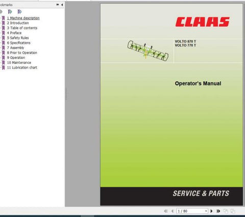 CLAAS VOLTO 870 T VOLTO 770 T OPERATOR’S MANUAL - PDF FILE