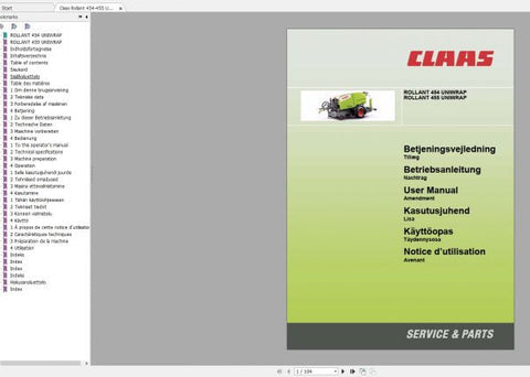 CLAAS ROLLANT 454 – 455 UNIWRAP REPAIR MANUAL - PDF FILE