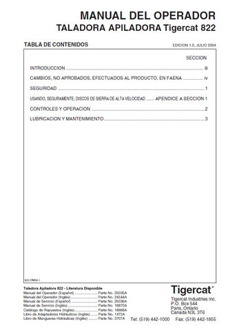 TIGERCAT 822 FELLER BUNCHER MANUAL