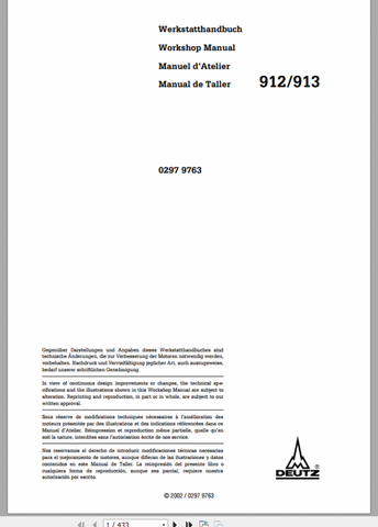 DEUTZ FAHR ENGINES 912-913 WORKSHOP MANUAL - PDF FILE