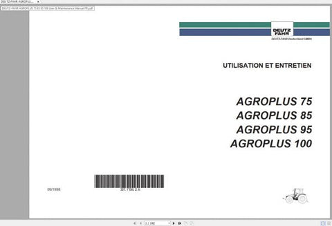 Unlock the full potential of your DEUTZ-FAHR AGROPLUS 75, 85, 95, and 100 tractors with our comprehensive User & Maintenance Manual, available in a convenient PDF format. This essential guide provides detailed instructions and insights to ensure optimal