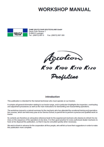 DEUTZ-FAHR AGROTRON K90, K100, K110, K120 PROFILINE SERVICE REPAIR MANUAL