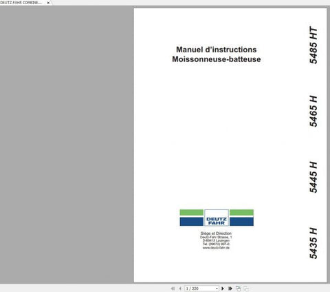 Unlock the full potential of your DEUTZ-FAHR Combine Harvester with the comprehensive Operator’s Manual for models 5435H, 5445H, 5465H, and 5485HT. This PDF 