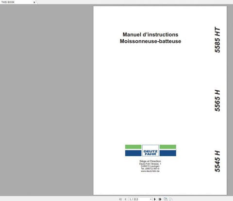 Unlock the full potential of your DEUTZ-FAHR Combine Harvester with the comprehensive Operator’s Manual for models 5545H, 5565H, and 5585HT. This PDF file is an essential resource for both new and experienced operators, providing detailed