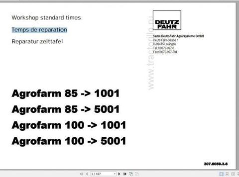 Discover the ultimate resource for your DEUTZ-FAHR AGROFARM 85 100 tractor with our comprehensive Parts Catalogue Manual. This PDF file is meticulously designed